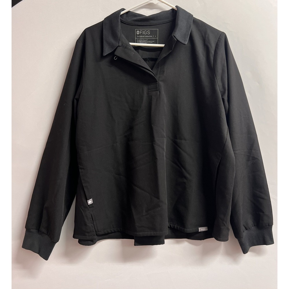 Figs Technical Collection Scrub Top L/S Collar Uniform Medical Sz L Black